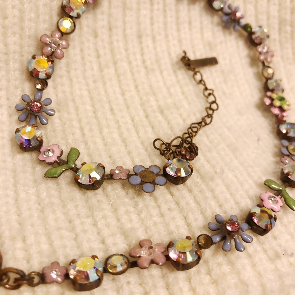 Sorrelli Pastel Floral Crystal Necklace in Pink, Lavender & Green